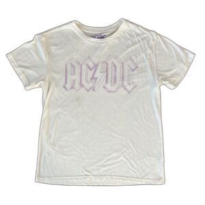 White Short Sleeve AC/DC Rock-n-Roll T-Shirt Girls Boys Unisex Lucky Brand Tee s